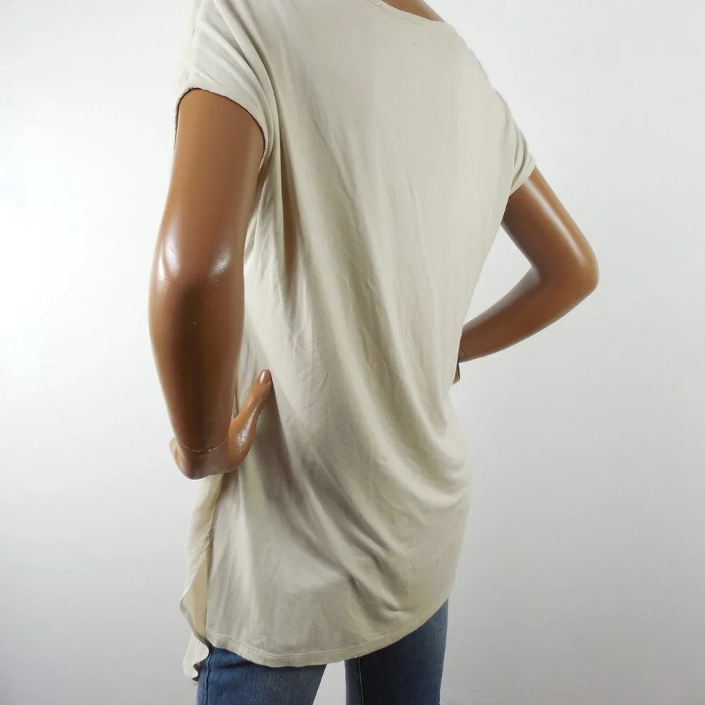 CHICO'S Top M Sz 1 Beige/Tan Knit Tunic Blouse Chiffon Overlay Relaxed Fit - Picture 8 of 11